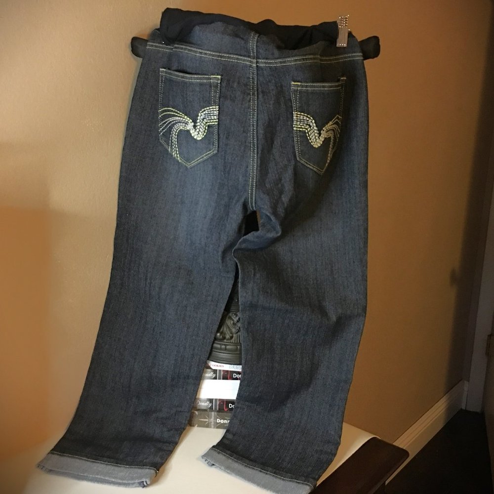 OH! MAMMA Blue Cuffed Capri Jeans with Full Panel 👶 NEW WITH TAG! - Picture 4 of 14